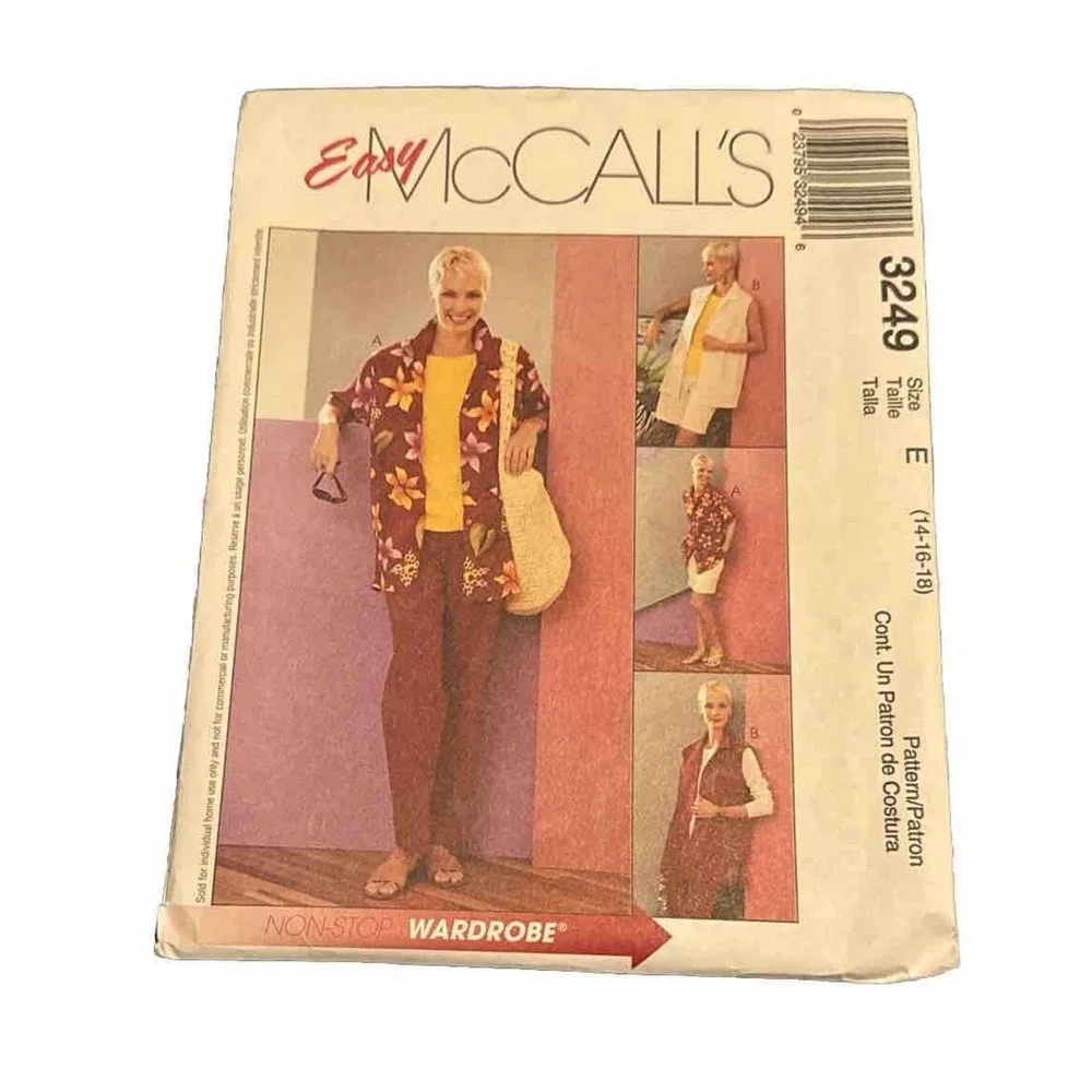 McCalls 3249 Sewing Pattern NEW UNCUT Shirt Pants Top Shorts Size 14 16 18